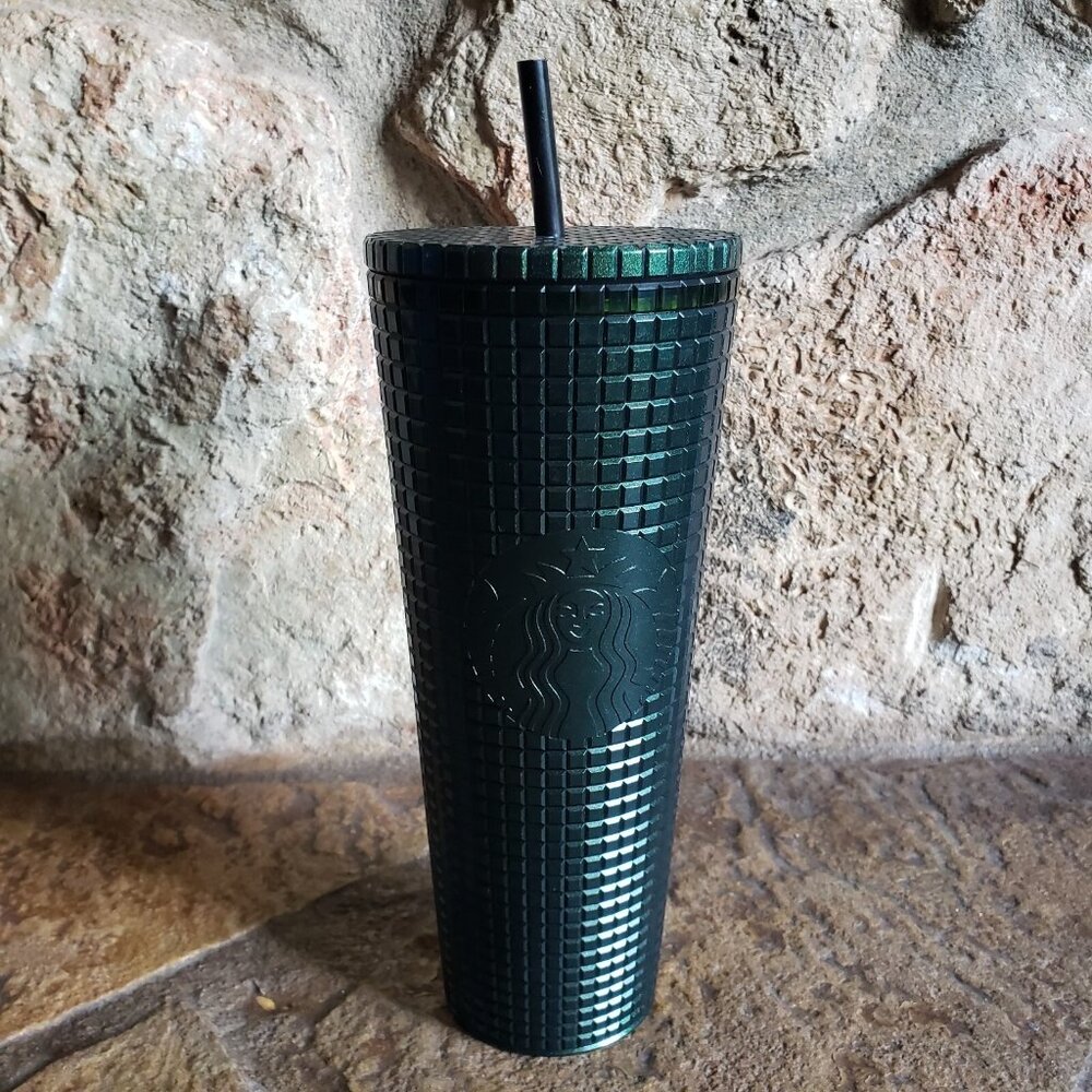 Starbucks Kitchen 2022 Dark Green Grid Rainforest Venti Tumbler 24oz Cup NEW